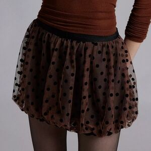 Kimchi Blue Emory Polka Dotted Tulle Bubble Micro Skirt, Brown Black, Size MED